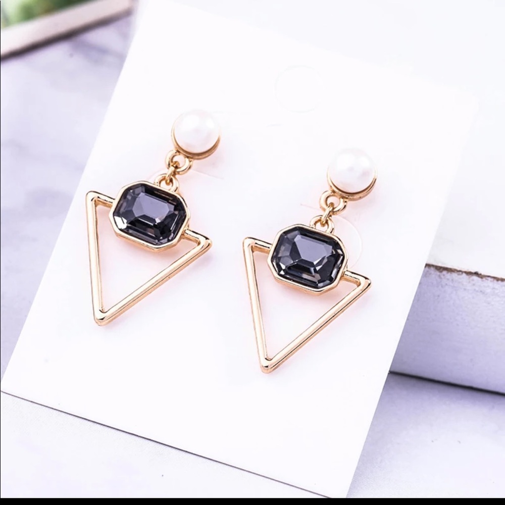 2/$12 Geometric Gold Earrings w/ Gray Stone
